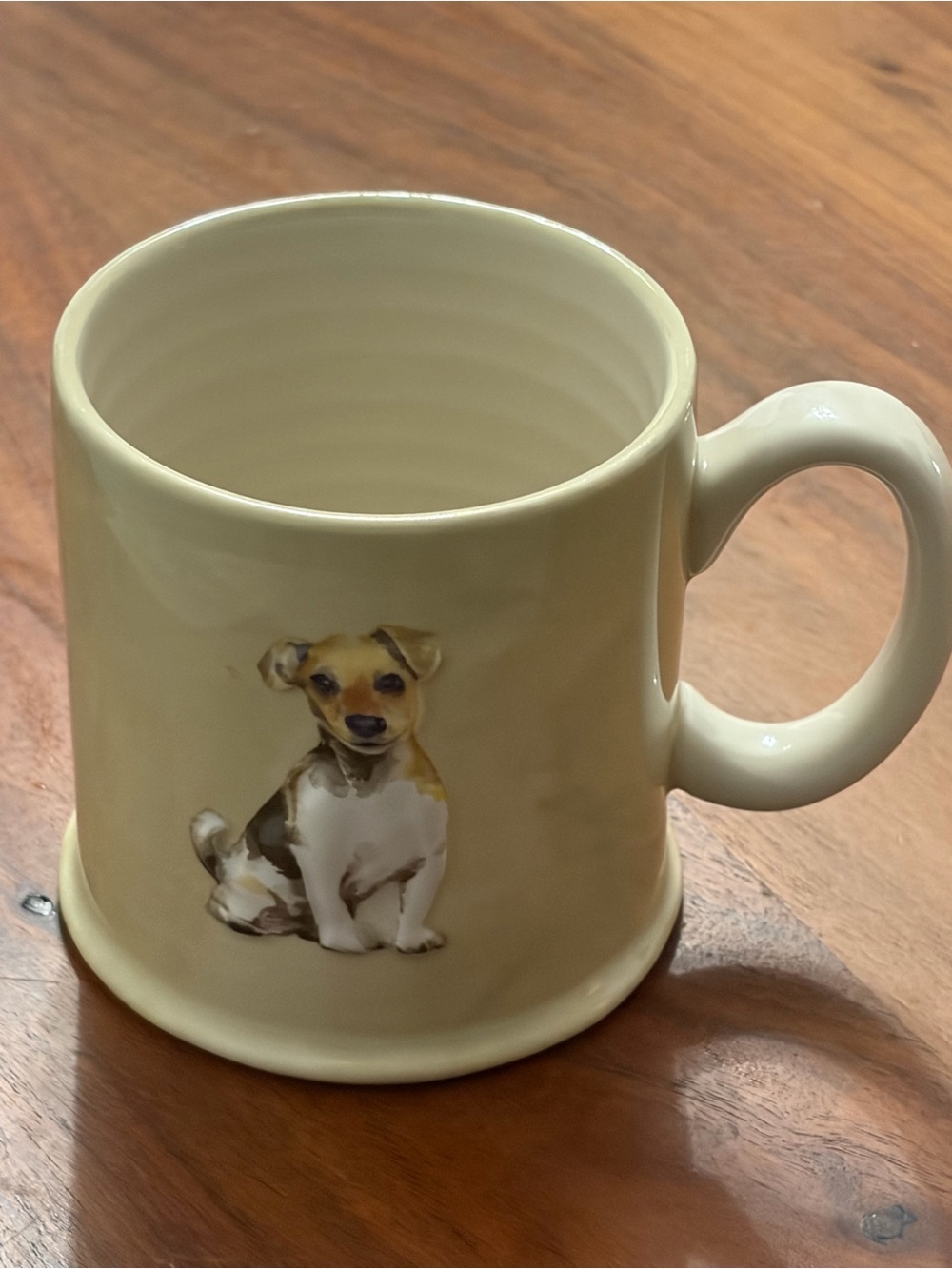 The old pottery company Cream Ceramic Mug with 3D jack russell Illustration